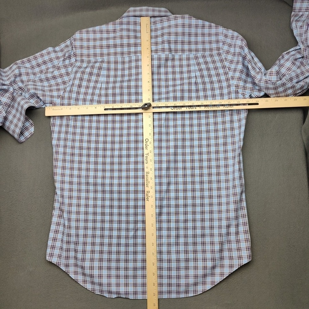 David Donahue Shirt Mens Medium Blue Plaid Button Up Spread Dress Work School - Picture 8 of 12